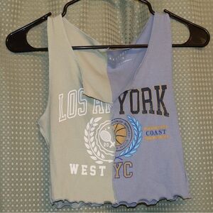 Aeropostale Women's Two-Tone Crop Top - Blue and Green